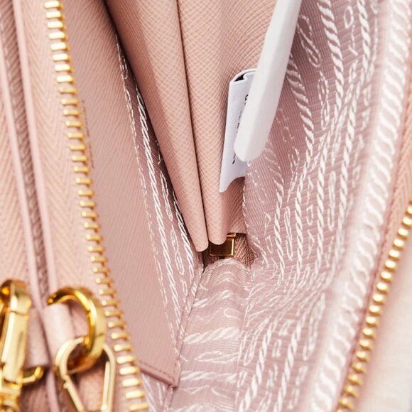 Prada Orchidea Shearling/Saffiano Leather Triangle Mini Pouch Crossbody Clutc... - Picture 8 of 12